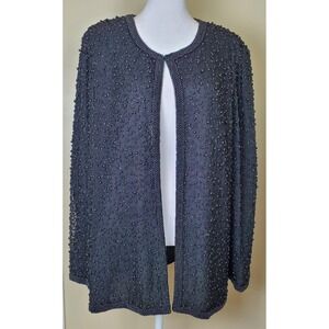 Cote d'Azur Evening XL Silk Beaded Black Open Front Jacket Elegant Formal